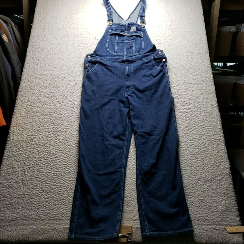 HISEA Overalls Mens 40x30 Blue Denim Bib Workwear Carpenter Utility Pants